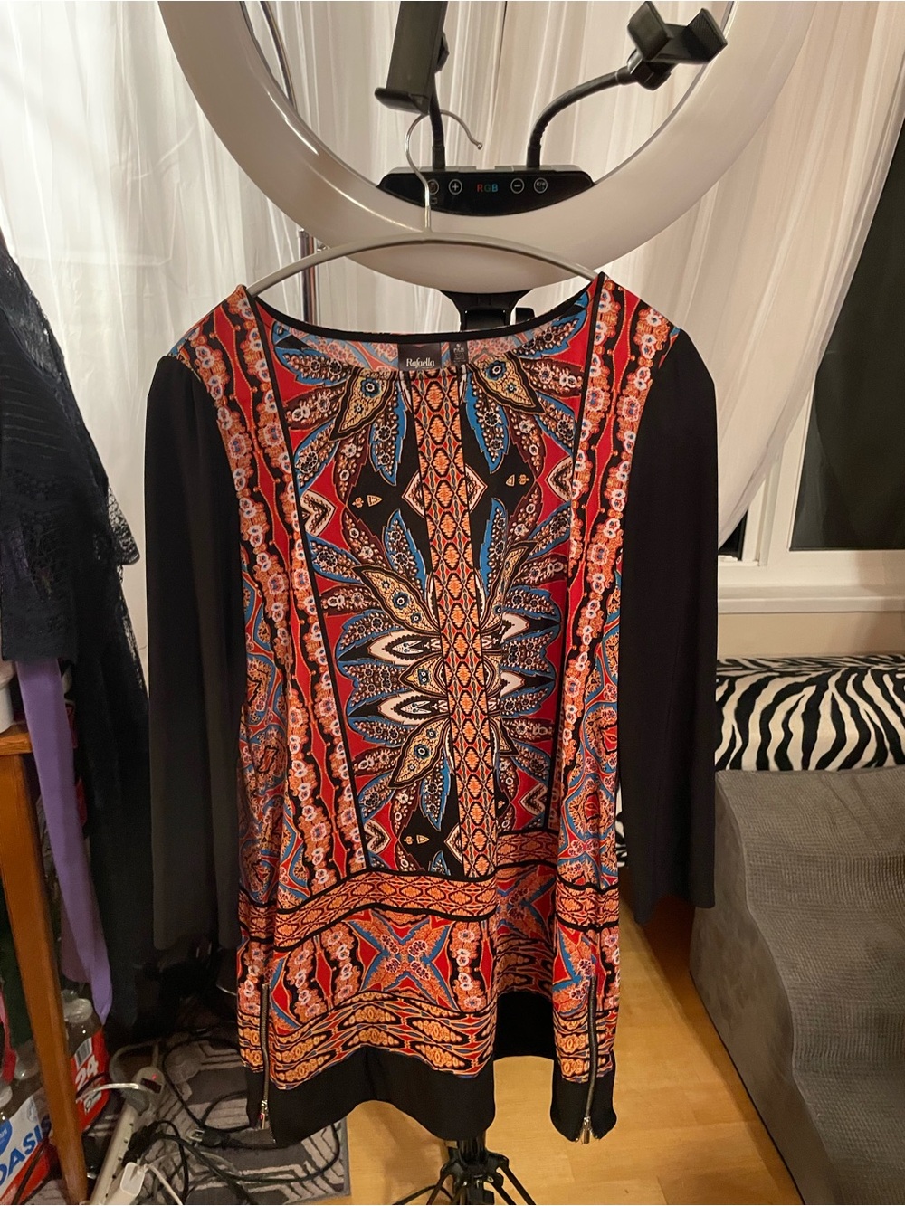 Rafaella Black Multicolor Printed Long-Sleeve Tunic